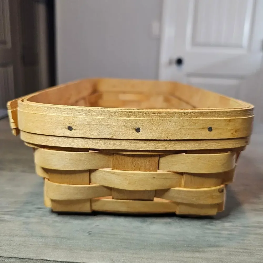 Vintage Longaberger Bread Basket Handwoven Brown Rectangle Wood Signed 1996